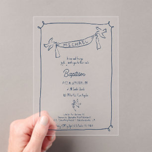Hand drawn Baptism acrylic invitation with doves