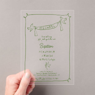 Hand drawn Baptism acrylic invitation with doves