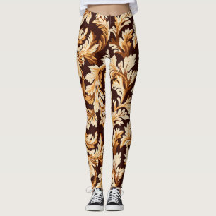 Hand Drawn Baroque Leaves: Stylish Elegance. Leggings