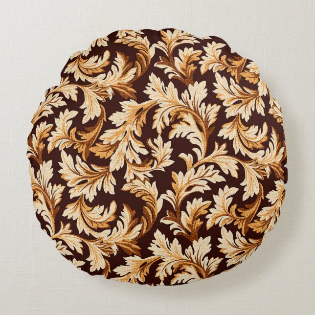 Hand Drawn Baroque Leaves: Stylish Elegance. Round Cushion (Front)