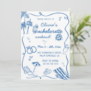 Hand Drawn Beach Coastal Bachelorette Invitation