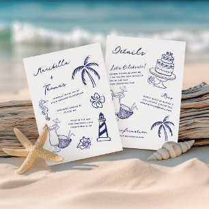 Hand Drawn Beach Doodles All in One Wedding Invitation