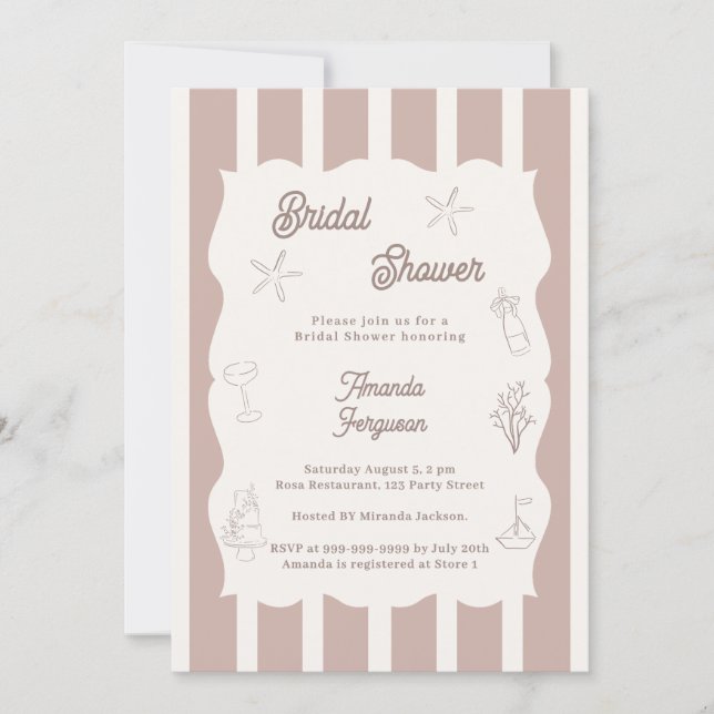 Hand drawn beach ivory taupe Bridal Shower Invitation (Front)