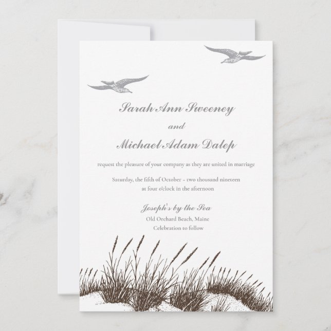 Hand drawn Beach Wedding Invitation with Dunes (Front)