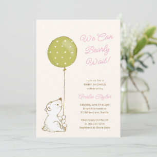 Hand Drawn Bear Balloon Bearly Wait Baby Shower Invitation