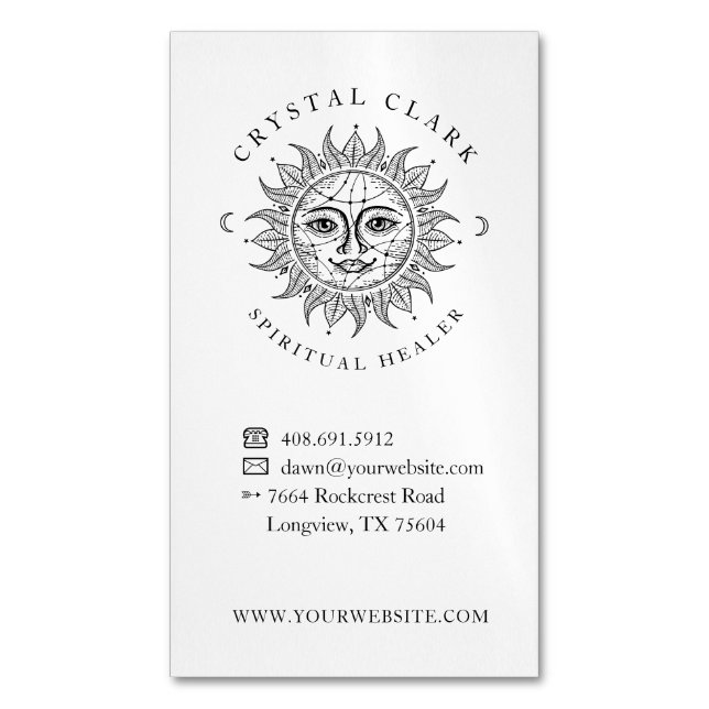 Hand Drawn Beautiful Celestial Sun Face Star Magnetic Business Card (Front Vertical)
