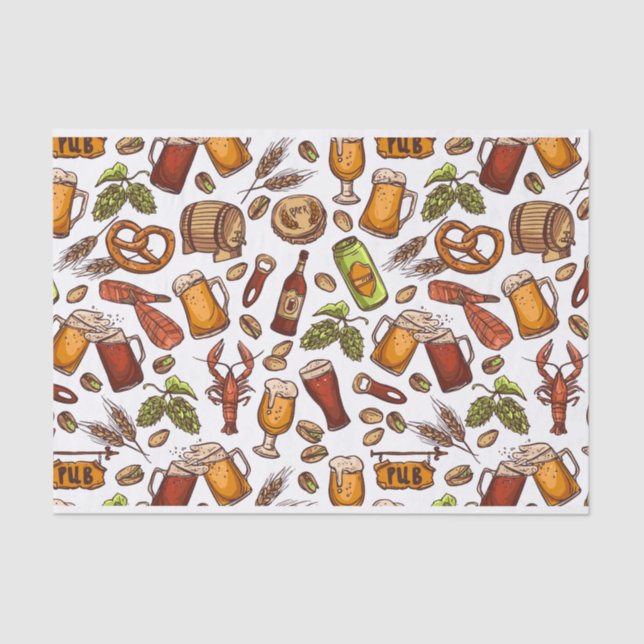 Hand Drawn Beer and Snacks Pattern Tissue Paper (Front)