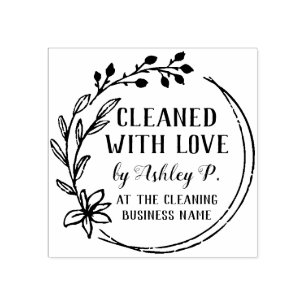 Hand Drawn Berry Flower Wreath Cleaned With Love Rubber Stamp