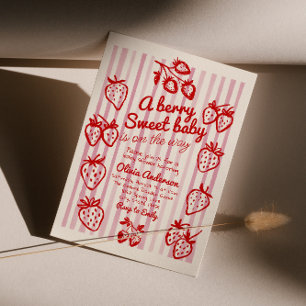 Hand Drawn berry Strawberry Diy Girl Baby Shower Invitation