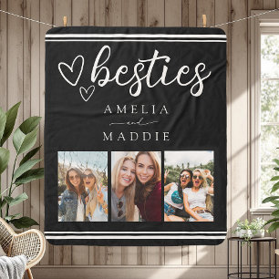 Hand Drawn Besties Photo Collage Black and White  Sherpa Blanket