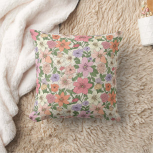 Hand-Drawn Bible Flowers Pattern Cushion