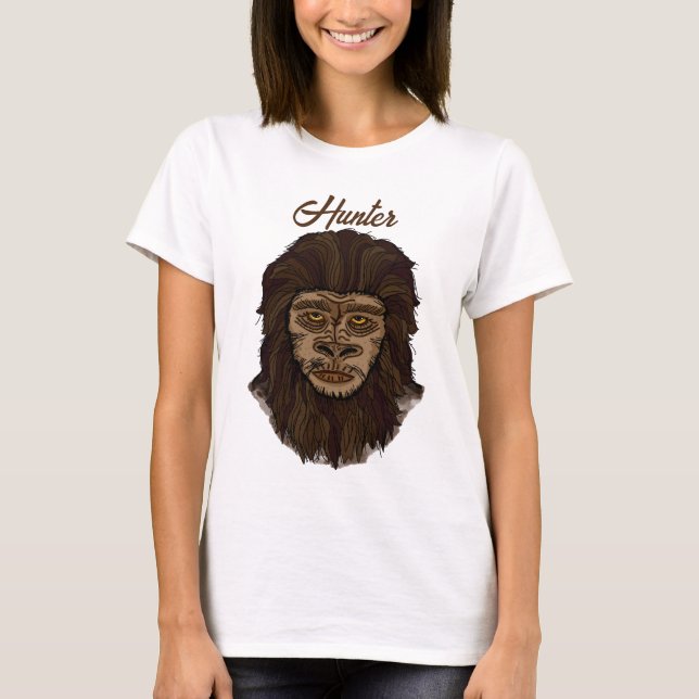 Hand drawn Bigfoot Sasquatch Swamp Ape Hunter  T-Shirt (Front)