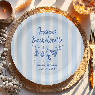 Hand Drawn Bikinis Coastal Bachelorette Weekend Paper Plate