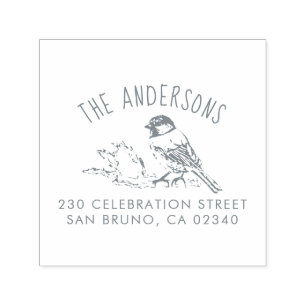 Hand Drawn Bird Custom Family Name Return Address Self-inking Stamp