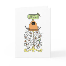Hand-drawn bird feeder design birthday card