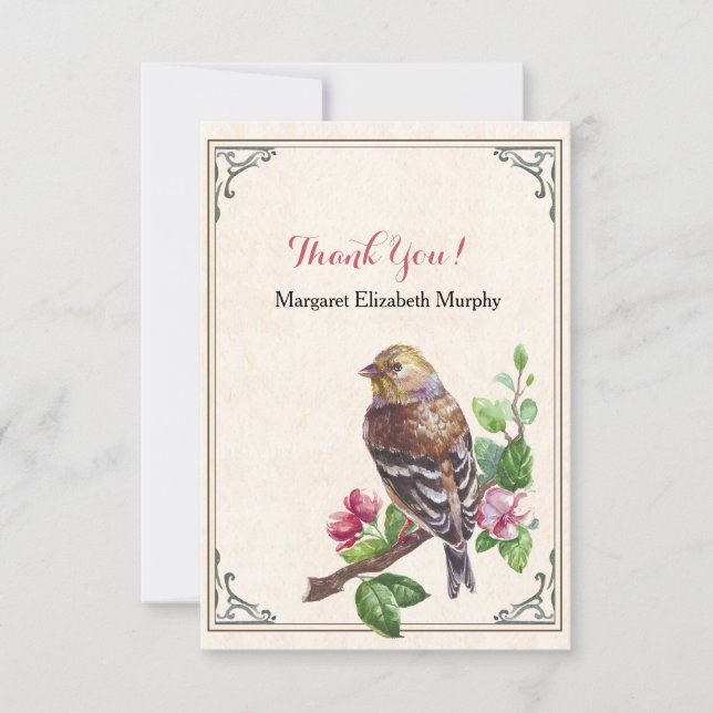 Hand-Drawn Bird Personalised Thank You Card (Front)