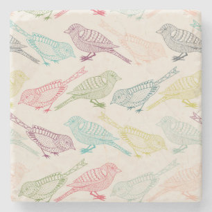 Hand Drawn Bird Sketches of Different Colours Stone Coaster