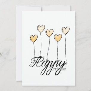 Hand-Drawn Birthday Card w Yellow Heart Balloons