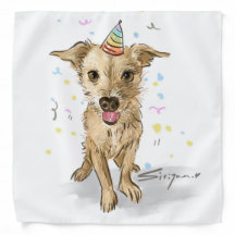 Hand - Drawn Birthday Dog Bandanna