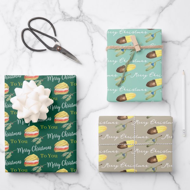 Hand Drawn Biscuit Cookie Christmas Wrapping Paper Sheet (Front)