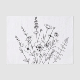Hand Drawn Black and White Delicate Floral Tissue Paper