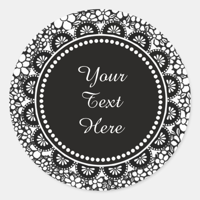 Hand Drawn Black and White Flower Pattern Custom Classic Round Sticker (Front)