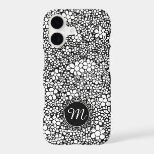 Hand Drawn Black and White Flower Pattern Monogram