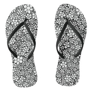 Hand Drawn Black and White Flower Pattern Thongs