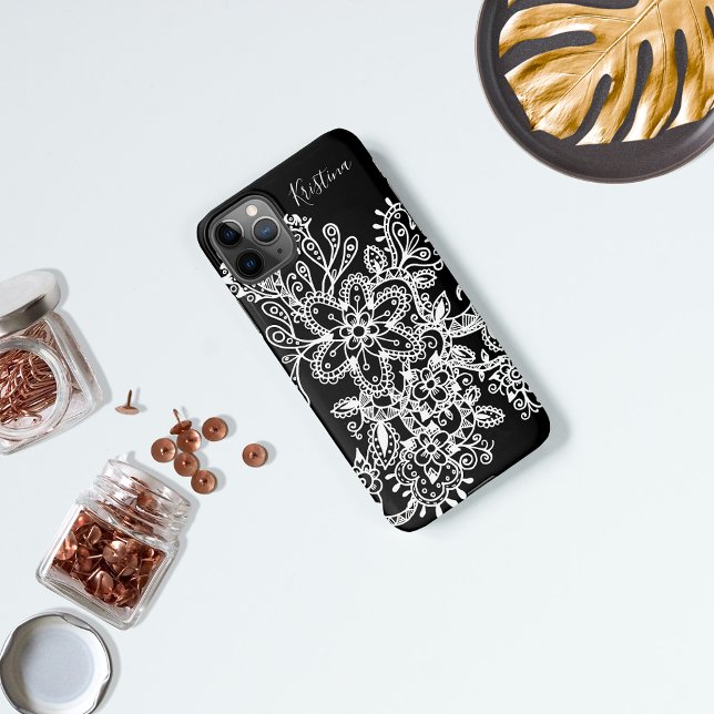 Hand Drawn Black and White Mandala Flowers Doodle iPhone Case (Creator Uploaded)