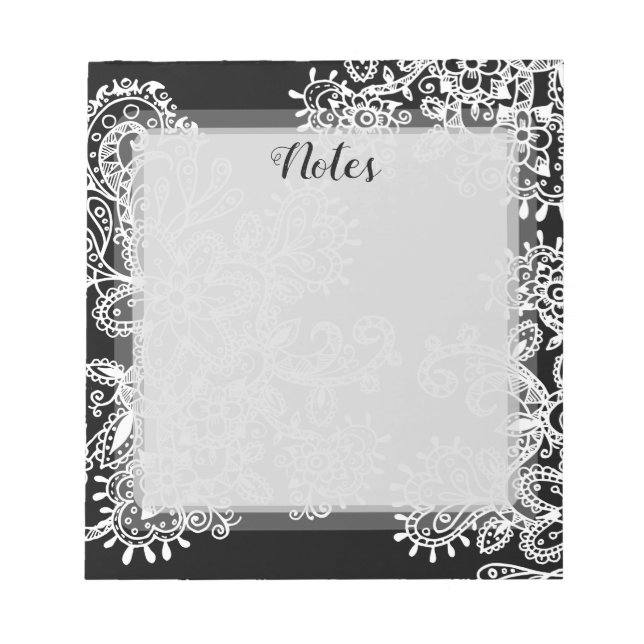 Hand Drawn Black and White Mandala Flowers Doodle Notepad (Front)