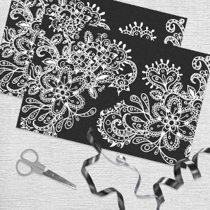 Hand Drawn Black and White Mandala Flowers Doodle Tissue Paper