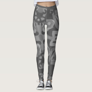hand drawn black and white pattern leggings