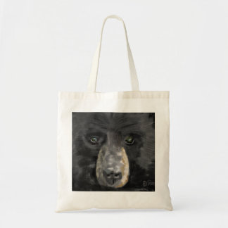 Hand drawn black bear face close up tote bag