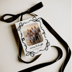 Hand Drawn Black Bow Family Photo Christmas Holiday Card