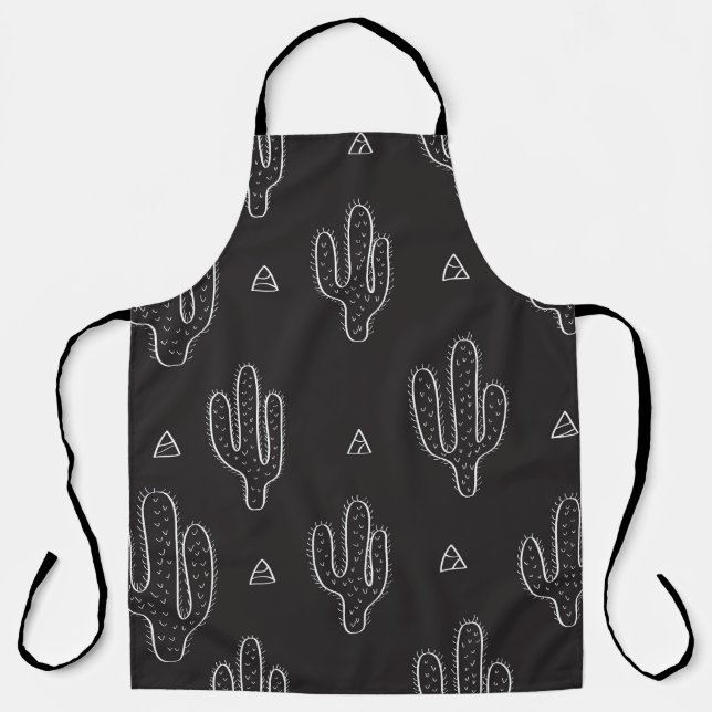Hand Drawn Black Cactus Pattern Apron (Front)