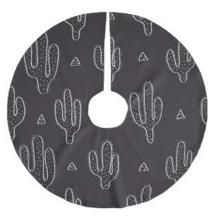 Hand Drawn Black Cactus Pattern Brushed Polyester Tree Skirt