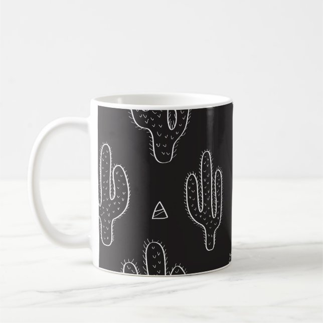Hand Drawn Black Cactus Pattern Coffee Mug (Left)