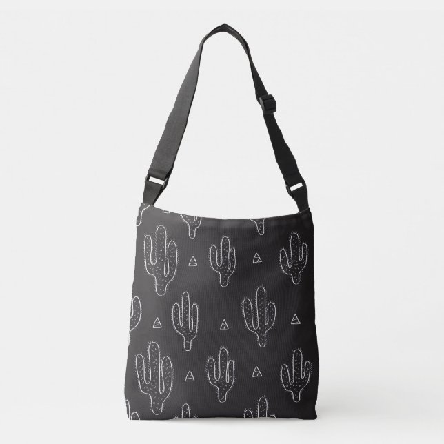Hand Drawn Black Cactus Pattern Crossbody Bag (Front)