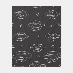 Hand Drawn Black Cactus Pattern Fleece Blanket