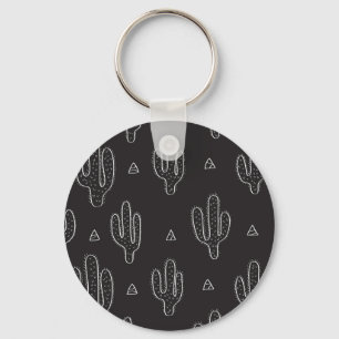 Hand Drawn Black Cactus Pattern Key Ring