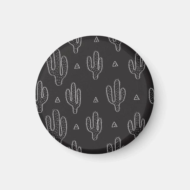 Hand Drawn Black Cactus Pattern Magnet (Front)