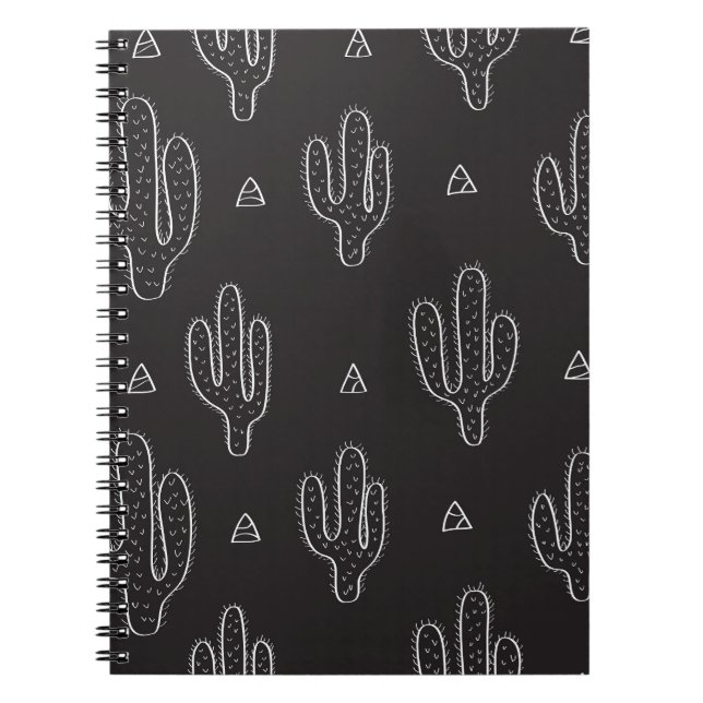 Hand Drawn Black Cactus Pattern Notebook (Front)