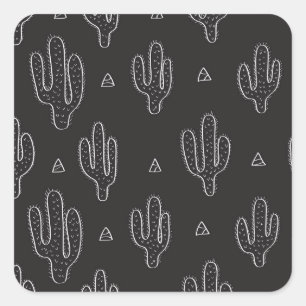Hand Drawn Black Cactus Pattern Square Sticker