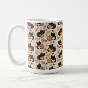 Hand Drawn Black Cat Pumpkins and Foliage Coffee Mug