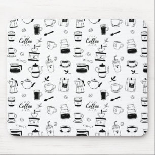 Hand Drawn Black Coffee and Cafe Pattern Mouse Pad
