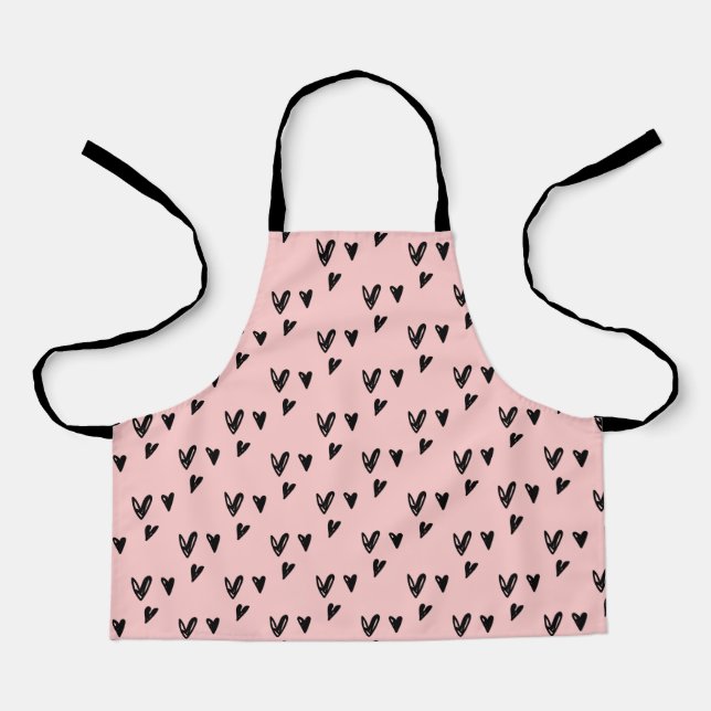 Hand drawn black hearts on custom colour Blush Apron (Front)