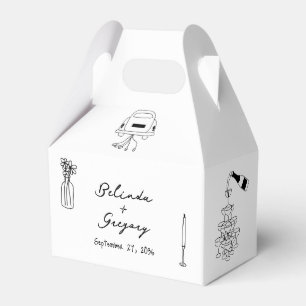 Hand Drawn Black Illustrations Doodles Wedding Favour Box