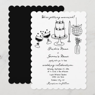 Hand Drawn Black Illustrations Doodles Wedding Invitation