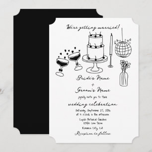 Hand Drawn Black Illustrations Doodles Wedding Invitation