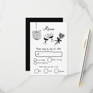 Hand Drawn Black Illustrations Doodles Wedding RSVP Card